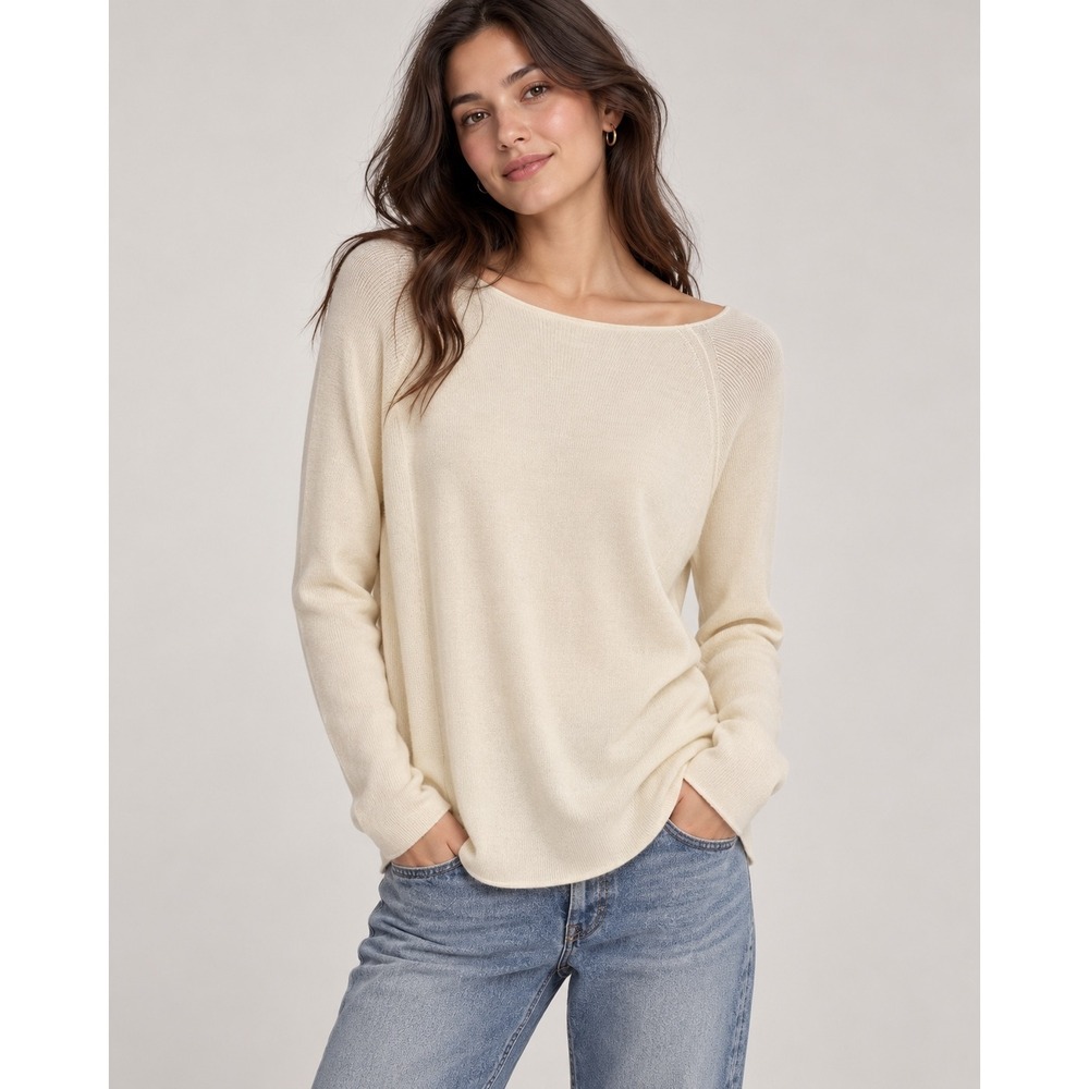 Athleta Darling Sweater Dove White Cotton Cashmere Open Back XL 870516